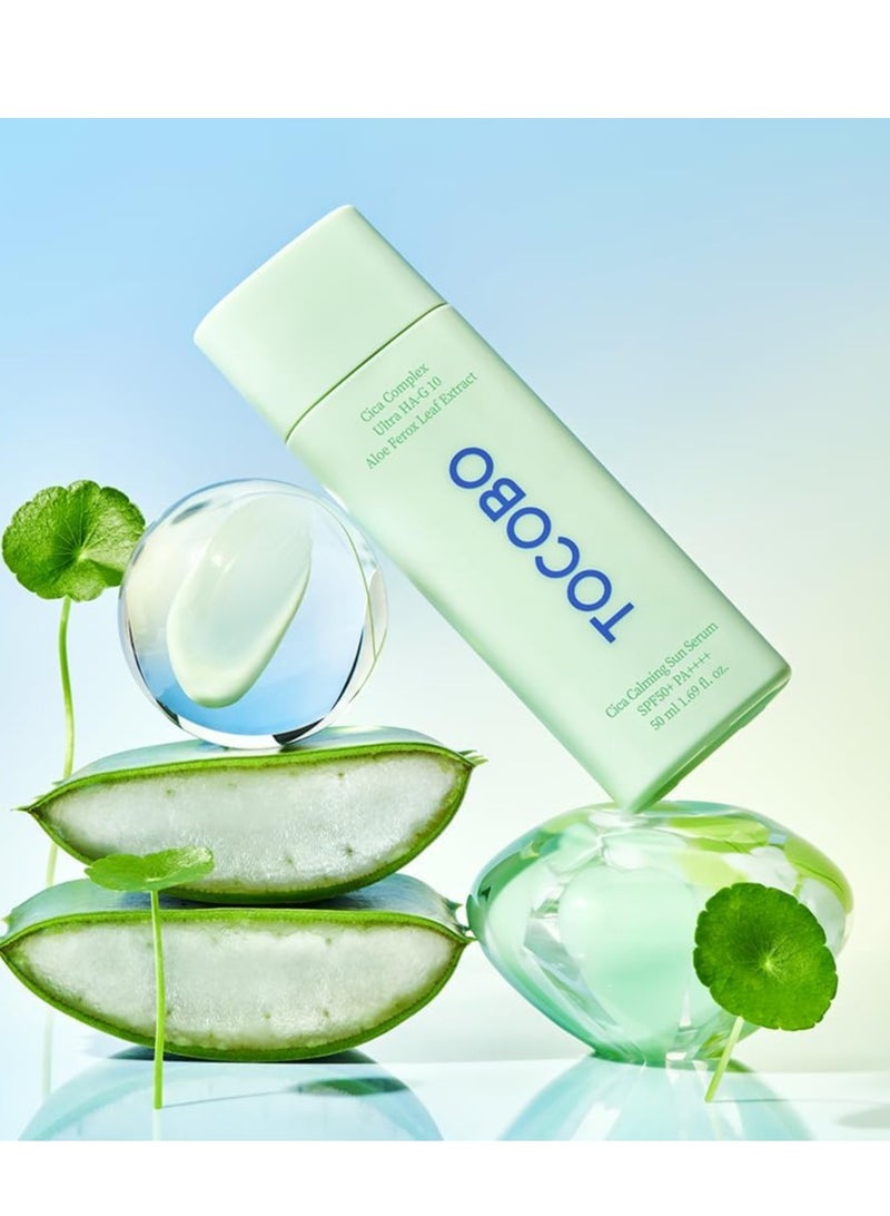Tocobo Cica Calming Sun Serum SPF50 PA++++ 50 ml 1.69 fl. oz - Fermented Cica Complax, Cape Aloe Leaf Extract, Soothing Overheated Skin, Reduces Skin Tempetature  - Image 4