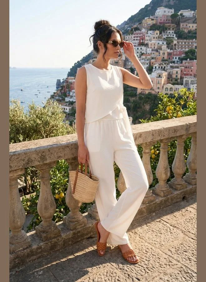 ليلا Lela Regular Fit Tie Detail Crew Neck Suit Women's SET 5866466