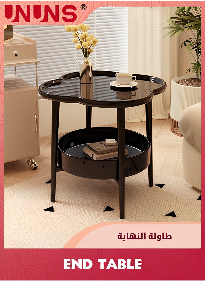 UNUNS 2-Tier Side Table,Tiered Flower Shaped End Tables Coffee Table,Simplistic Sofa Table Waterproof Removable Tray Table Indoor Outdoor Accent Table For Living Room Bedroom (Black)  - Image 1