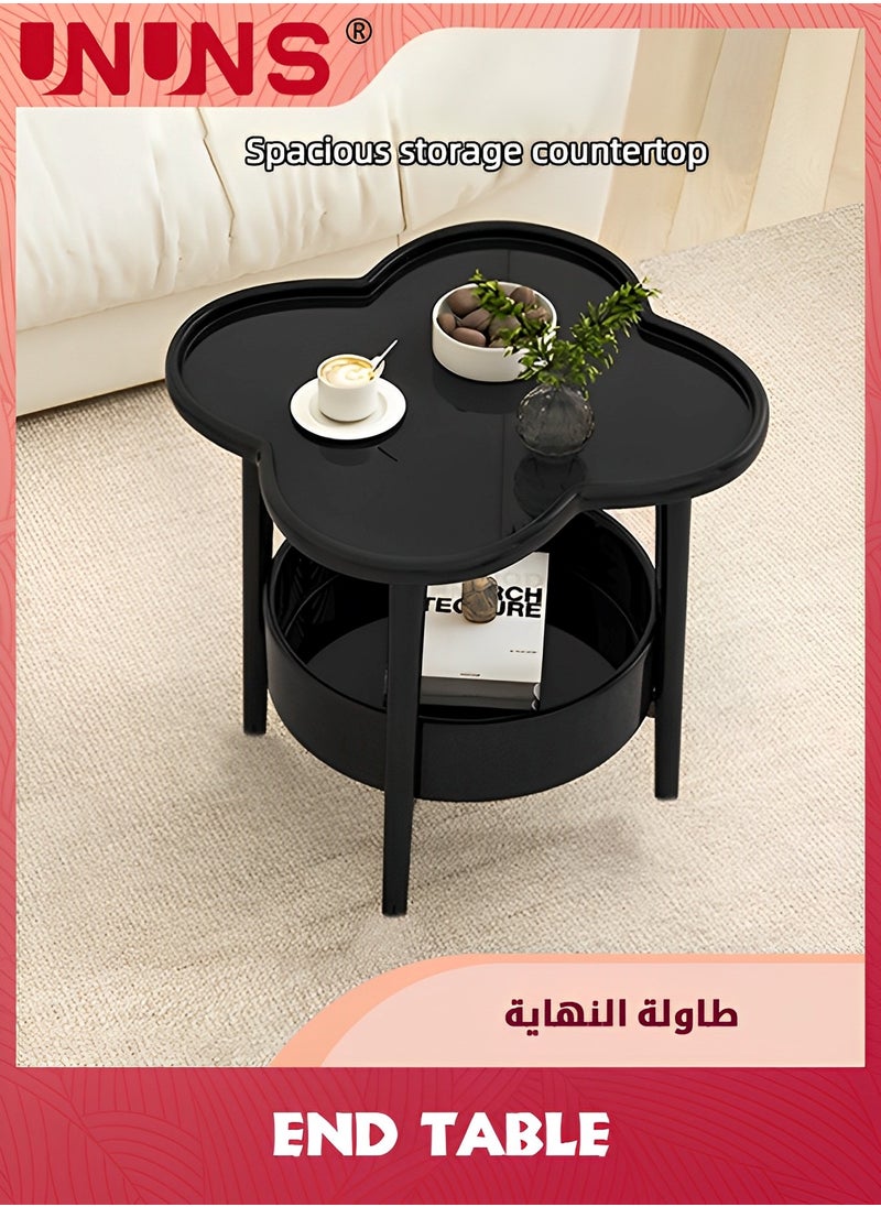 UNUNS 2-Tier Side Table,Tiered Flower Shaped End Tables Coffee Table,Simplistic Sofa Table Waterproof Removable Tray Table Indoor Outdoor Accent Table For Living Room Bedroom (Black)  - Image 5
