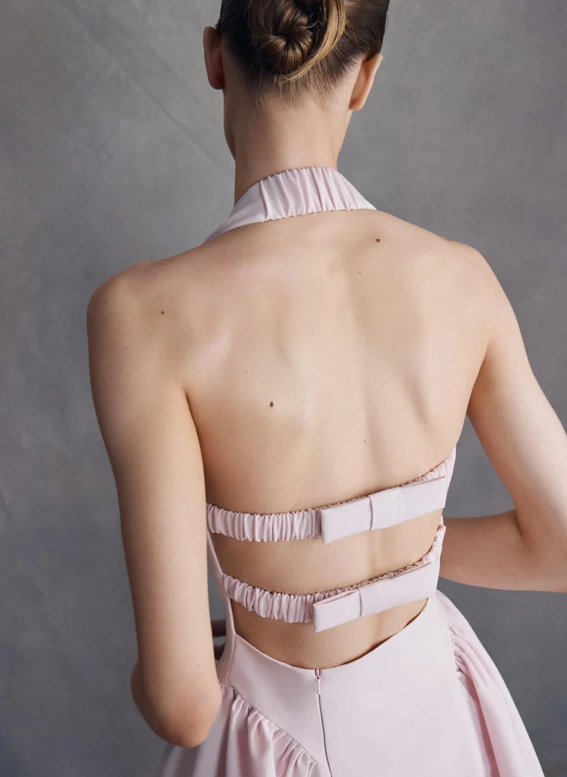 Lichi  Strapless mini dress with voluminous inserts on the skirt and an open back for Women | Best Price UAE
