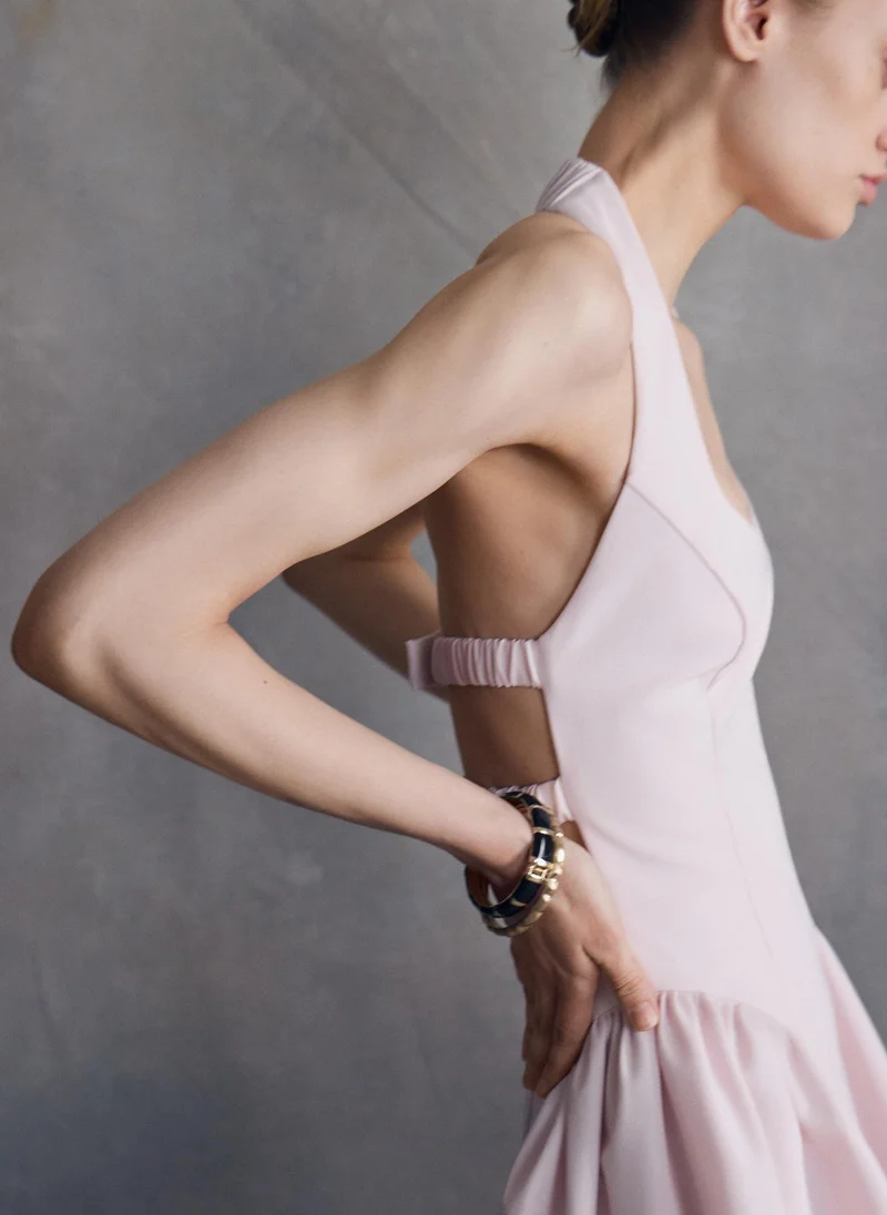Lichi  Strapless mini dress with voluminous inserts on the skirt and an open back for Women | Best Price UAE