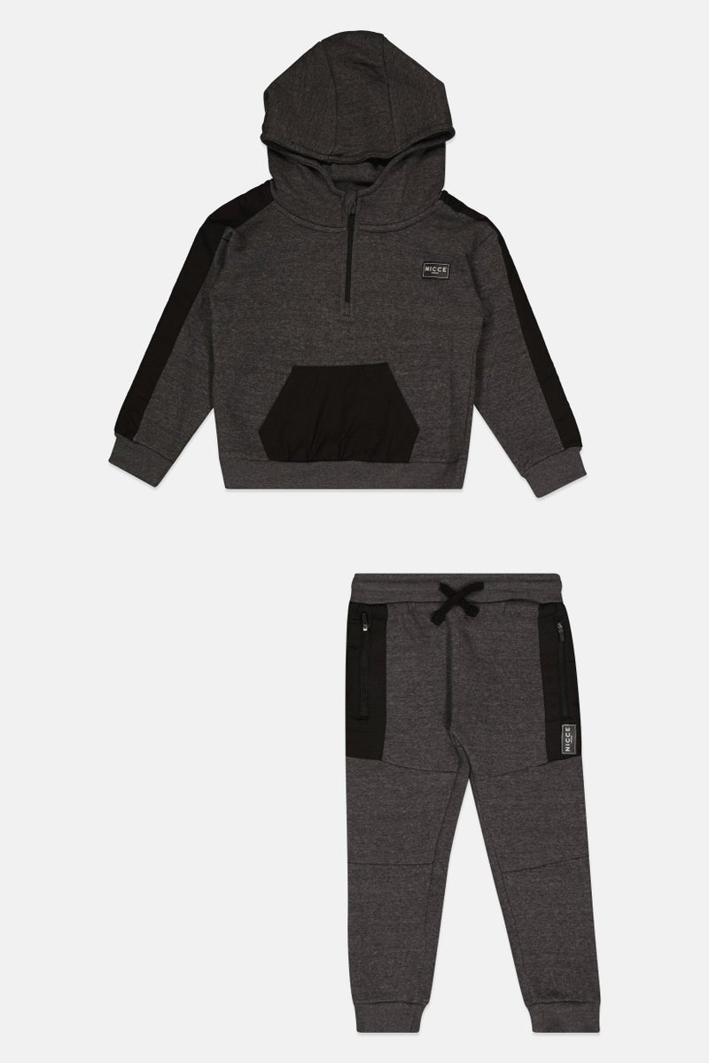 Nicce طقم هودي وسروال برباط للأطفال الأولاد 2 قطعة، رمادي داكن - Image 2