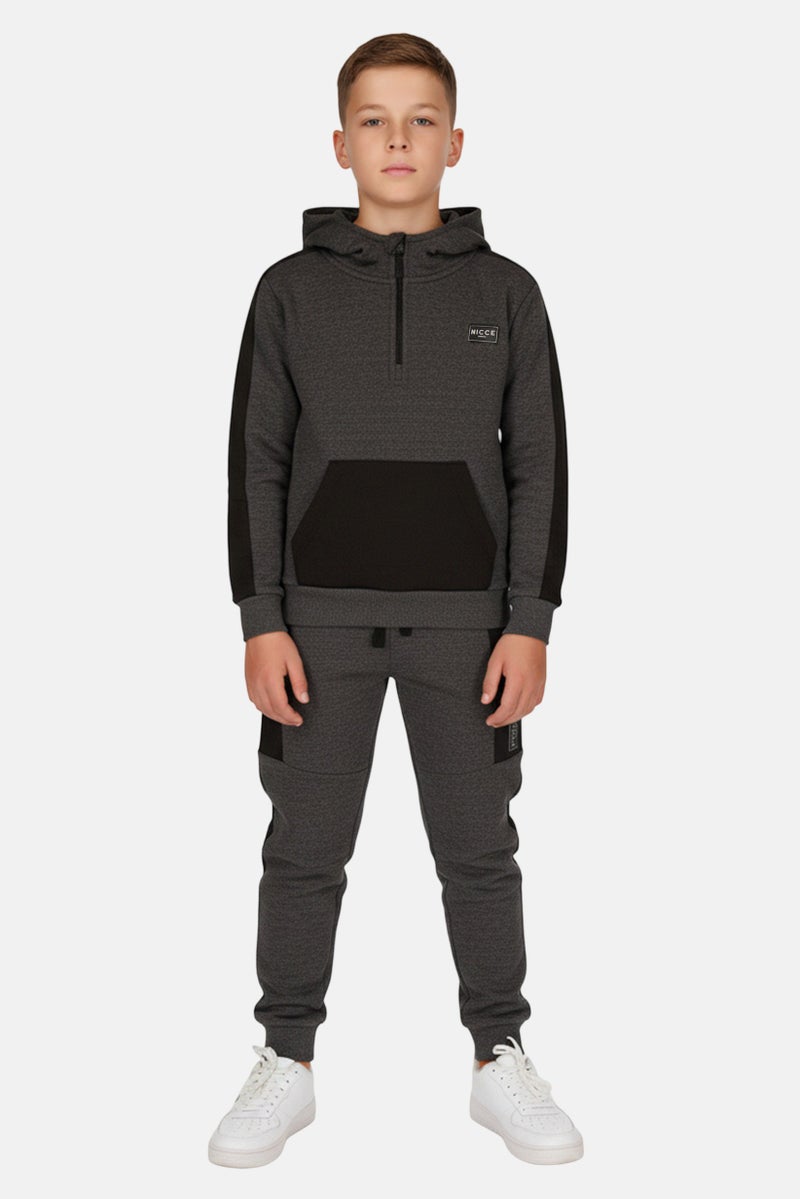 Nicce طقم هودي وسروال برباط للأطفال الأولاد 2 قطعة، رمادي داكن - Image 1