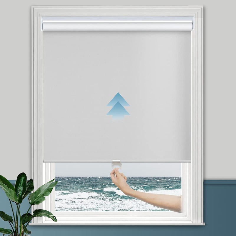 Persilux ستائر رول بلاك أوت بيرسيلوكس 100 ستائر نافذة بلاستيك بدون حبال حماية من الأشعة فوق البنفسجية توفير الطاقة ستائر رول للنوافذ للمنزل والمكتب 32 عرض × 72 ارتفاع رمادي فاتح