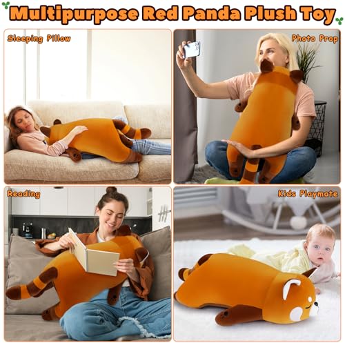 Auspicious beginning 30'' Giant Red Panda Plush Stuffed Animal - Large Sleeping Plush Toy Pillow, Cute Hugging Plushie, Room Decor, Christmas Birthday Gifts for Kids Girls Boys - Image 5