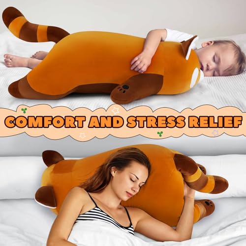 Auspicious beginning 30'' Giant Red Panda Plush Stuffed Animal - Large Sleeping Plush Toy Pillow, Cute Hugging Plushie, Room Decor, Christmas Birthday Gifts for Kids Girls Boys - Image 4