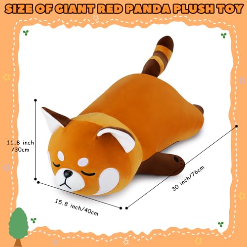 Auspicious beginning 30'' Giant Red Panda Plush Stuffed Animal - Large Sleeping Plush Toy Pillow, Cute Hugging Plushie, Room Decor, Christmas Birthday Gifts for Kids Girls Boys - Image 3