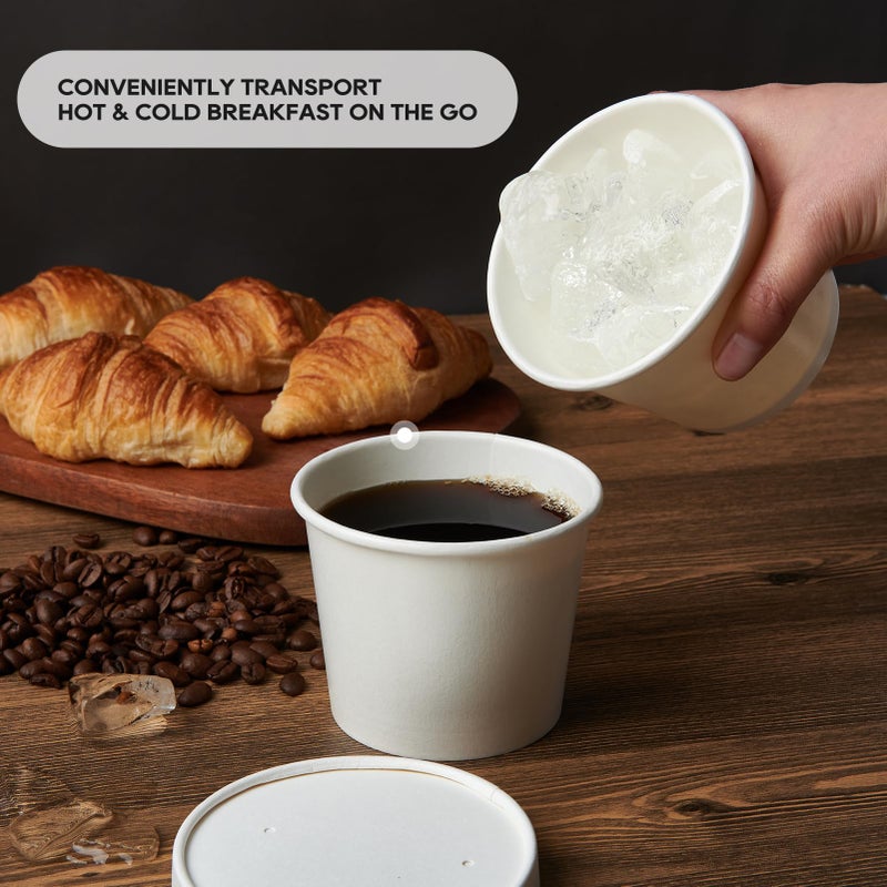 JOLLY PARTY 50 عبوة حاويات شوربة ورقية سعة 12 أونصة مع أغطية  أكواب طعام ورقية قابلة للتصرف  أكواب آيس كريم  تخزين الطعام مع أغطية  آمنة للاستخدام في الميكروويف والفريزر  مناسبة لعيد الميلاد وعيد الشكر (أبيض) - Image 3