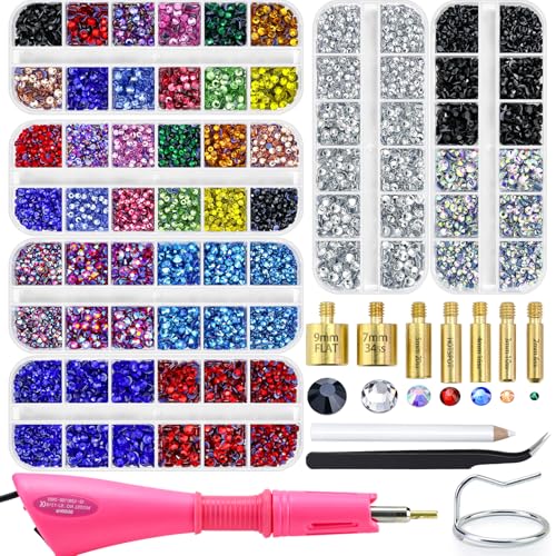 Briskbloom Hotfix Rhinestones Applicator Kit with 11000PCS Hot Fix Crystals 3mm 4mm 5mm, Bedazzler Kit with Rhinestones 10SS 16SS 20SS for Blinging Clothes Fabric, 3 Gems Sizs, Multi-Colors - Image 1