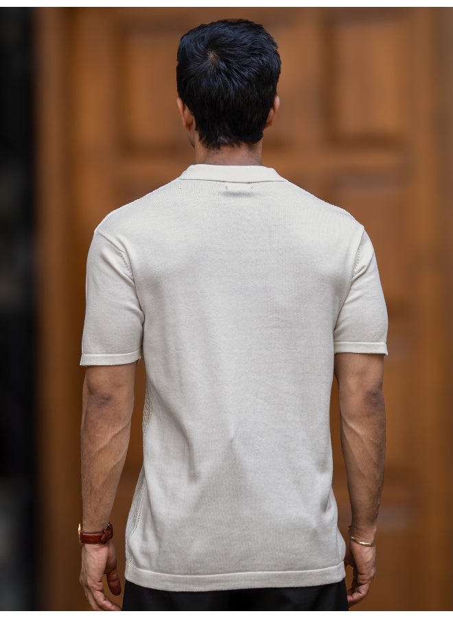 Maniac Maniac Mens Arrow Textured HalfWhite Polo Neck Half Sleeve Cotton Tshirt  - Image 5
