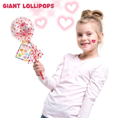 POPGIFTU 28 Pack Valentines Day Gifts for Kids Classroom Giant Lollipop Stationery Sets with Valentine Cards Pencils Erasers Stickers Rulers Sharpeners Cute NonCandy School Exchange Party Favors - Image 5