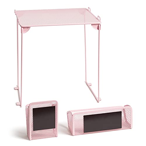 U Brands Blush Mesh Locker Organization Kit, Includes Magnetic Cup, Folding Shelf and Bin, 3 Pieces - Image 3