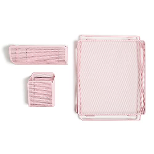 U Brands Blush Mesh Locker Organization Kit, Includes Magnetic Cup, Folding Shelf and Bin, 3 Pieces - Image 2