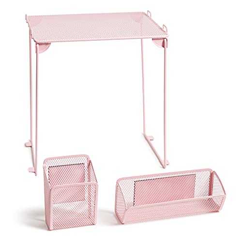 U Brands Blush Mesh Locker Organization Kit, Includes Magnetic Cup, Folding Shelf and Bin, 3 Pieces - Image 1