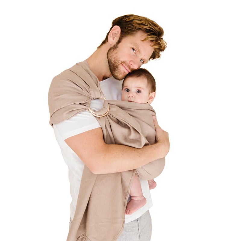 WildBird Ring Sling Baby Carrier Newborn to Up to 35 lbs for Moms Dads Caregivers 100 Natural European Linen Fibers Versatile Adjustable 74 Size Desert Lark Fabric Gold Ring