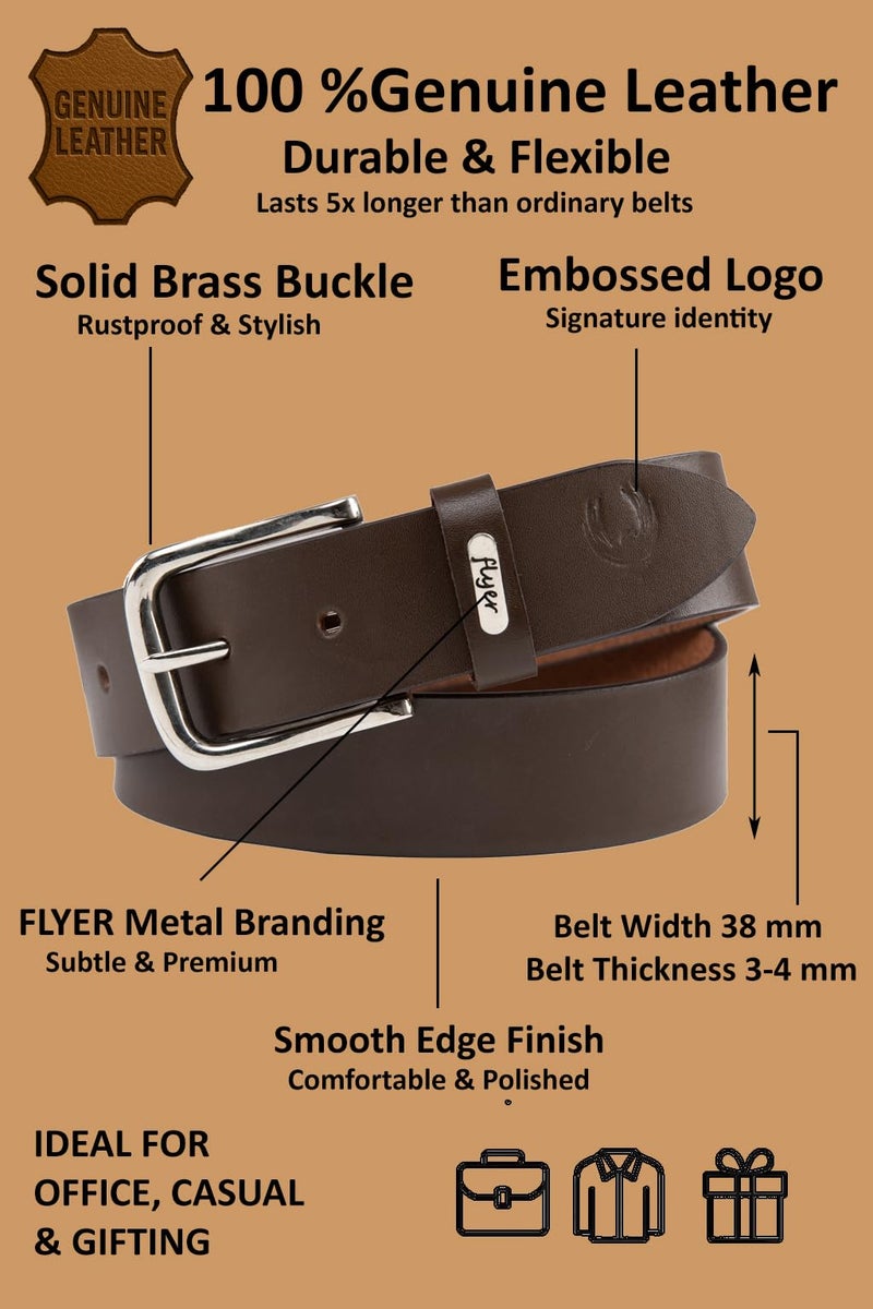 Flyer Men's Leather Belt (Formal/Casual) (Colour -Brown) (Size -32) Buckle Adjustable Size Genuine Leather (BR808-32) (Pack of 1) - Image 4