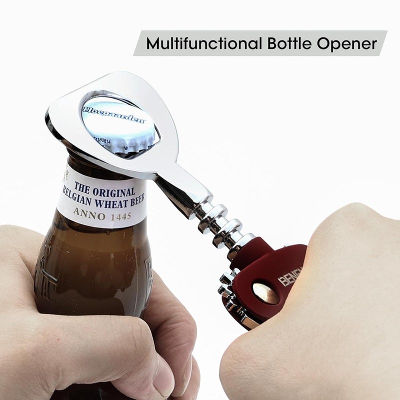 Beneno Wine Opener, Zinc Alloy Premium Wing Corkscrew with Multifunctional Bottles Opener, Sharp Wine Corkscrew with Ergonomic Non-Slip Wing Handle, Purple - Image 2