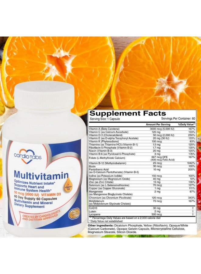 Cardiotabs Multivitamin - Heart and Immunity Supplements For Men & Women, Multivitamin for Men & Women, with Minerals B-Vitamin Complex, Vitamins A, C, E, K and 2000 IU Vitamin D3, 60-Count Bottle - Image 2