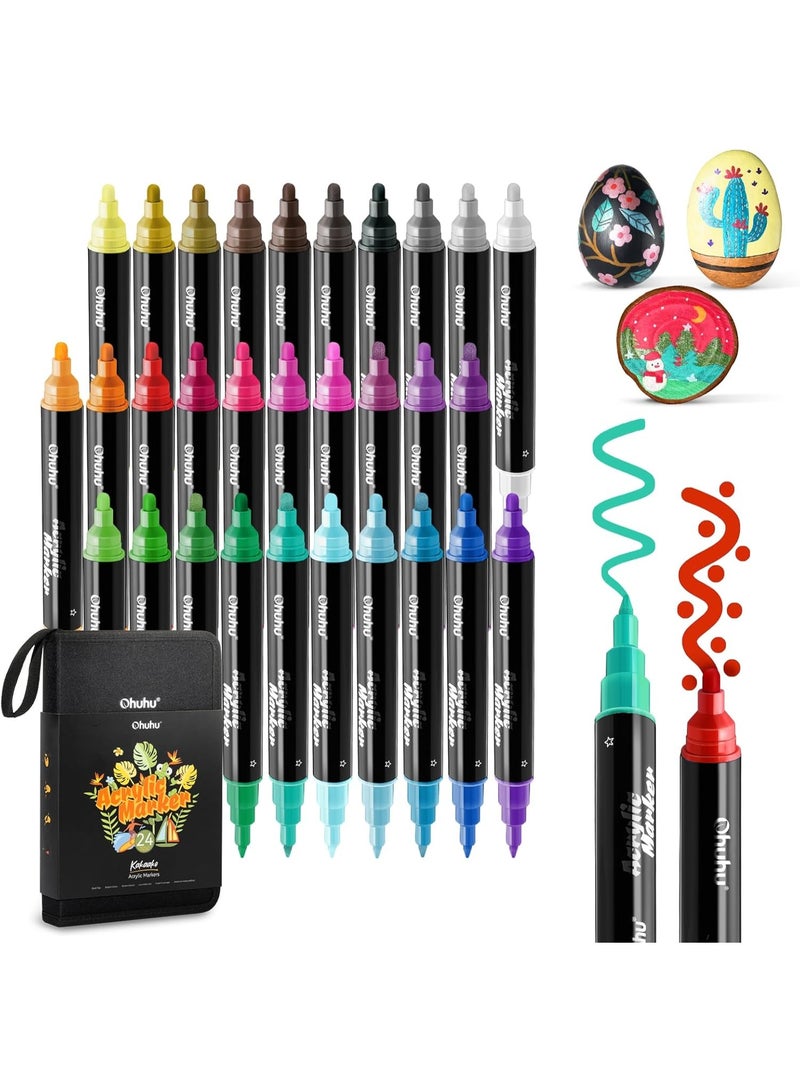 Ohuhu 30 Colors Acrylic Paint Pens : Dual Tip (Round & Fine) - Image 1