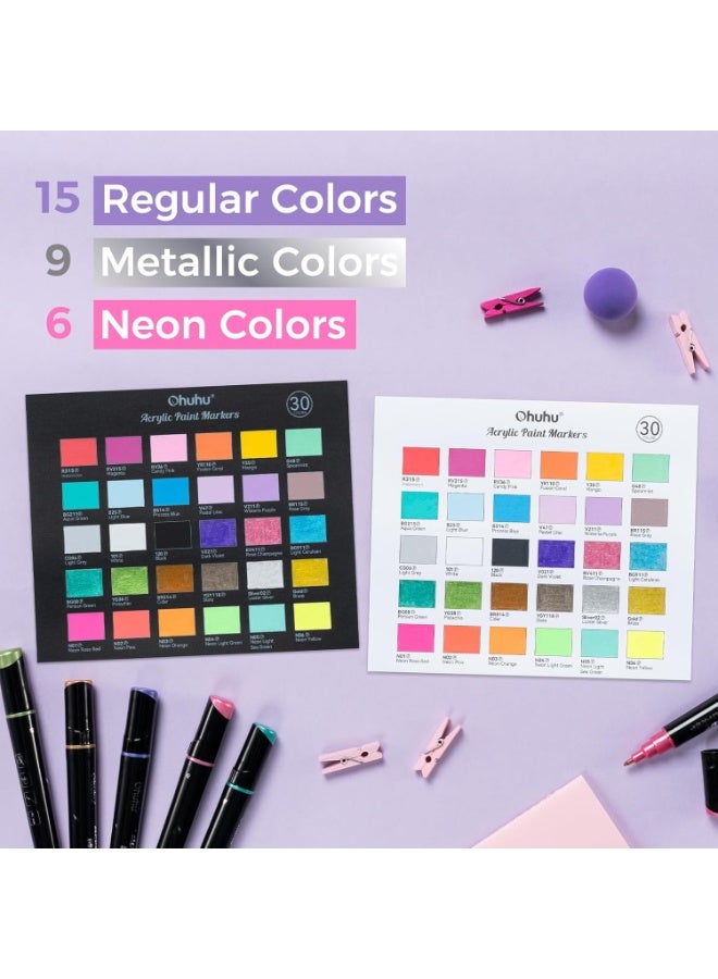 Ohuhu 30 Colors Acrylic Paint Pens : Dual Tip (Round & Fine) - Image 4