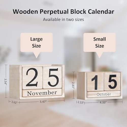 DEERINE Wooden Block Calendar for Desk, Small Size Daily Desktop Perpetual Desk Calendar, Cute Date Display Desk Accessories for Home Office Decor, Teacher, Classroom, Reusable Yearly, Grey Beige - Image 3