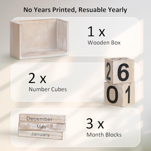 DEERINE Wooden Block Calendar for Desk, Small Size Daily Desktop Perpetual Desk Calendar, Cute Date Display Desk Accessories for Home Office Decor, Teacher, Classroom, Reusable Yearly, Grey Beige - Image 4