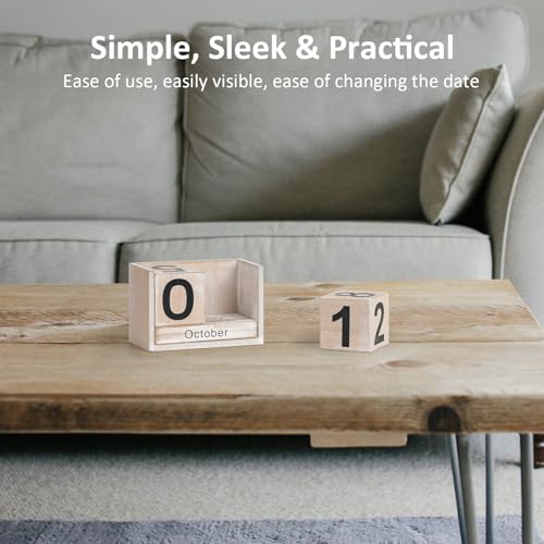 DEERINE Wooden Block Calendar for Desk, Small Size Daily Desktop Perpetual Desk Calendar, Cute Date Display Desk Accessories for Home Office Decor, Teacher, Classroom, Reusable Yearly, Grey Beige - Image 5
