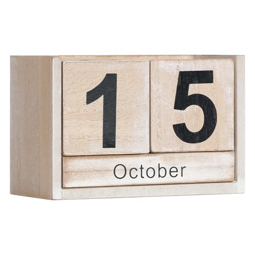DEERINE Wooden Block Calendar for Desk, Small Size Daily Desktop Perpetual Desk Calendar, Cute Date Display Desk Accessories for Home Office Decor, Teacher, Classroom, Reusable Yearly, Grey Beige - Image 1