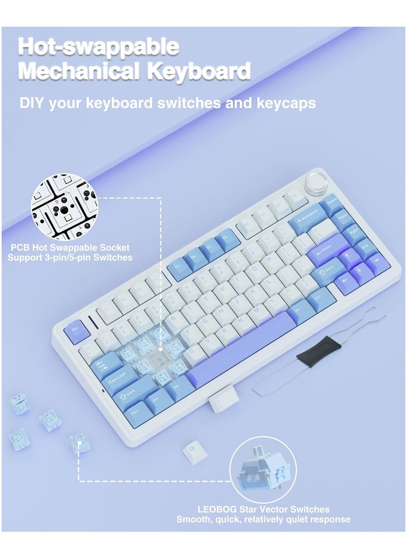 AULA F75 75% Wireless Mechanical Keyboard,Gasket Hot Swappable Custom Keyboard,Pre-lubed Linear Switches RGB Backlit Gaming Keyboard,2.4GHz/Type-C/BT5.0 Mechanical Keyboard(Star Vector Switch - White&Blue&Purple) - pzsku/ZA2C3C330E40B0B76C92EZ/45/_/1733042501/f400887b-94e9-4e7f-99d9-afe16f0a81ea