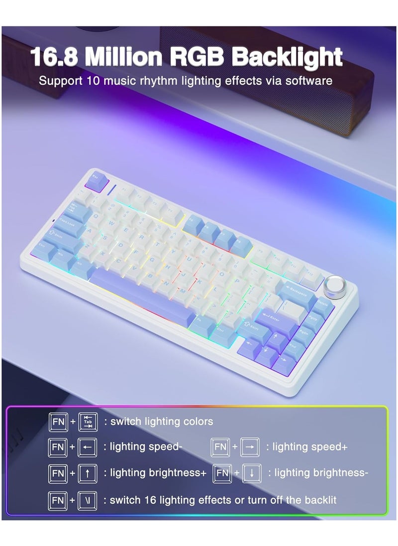 AULA F75 75% Wireless Mechanical Keyboard,Gasket Hot Swappable Custom Keyboard,Pre-lubed Linear Switches RGB Backlit Gaming Keyboard,2.4GHz/Type-C/BT5.0 Mechanical Keyboard(Star Vector Switch - White&Blue&Purple) - pzsku/ZA2C3C330E40B0B76C92EZ/45/_/1733042511/c3f1e73a-ba5a-4c80-a727-86a15a98ca62