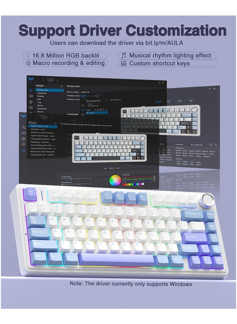 AULA F75 75% Wireless Mechanical Keyboard,Gasket Hot Swappable Custom Keyboard,Pre-lubed Linear Switches RGB Backlit Gaming Keyboard,2.4GHz/Type-C/BT5.0 Mechanical Keyboard(Star Vector Switch - White&Blue&Purple) - pzsku/ZA2C3C330E40B0B76C92EZ/45/_/1733042523/c782fa5e-21d3-49e2-98ac-1cf74c374bd3