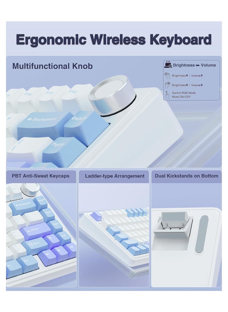 AULA F75 75% Wireless Mechanical Keyboard,Gasket Hot Swappable Custom Keyboard,Pre-lubed Linear Switches RGB Backlit Gaming Keyboard,2.4GHz/Type-C/BT5.0 Mechanical Keyboard(Star Vector Switch - White&Blue&Purple) - pzsku/ZA2C3C330E40B0B76C92EZ/45/_/1733042532/ee7a76a0-0fa7-4f70-bd1a-0f068814a7e4