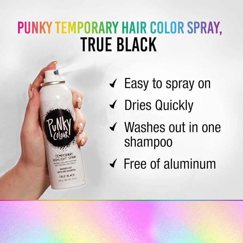 Jerome Russell Punky Colour Temporary Highlight Spray in True Black - Fast-Drying, Non-Sticky Hair Dye for Instant Vivid Color, 3.5 oz - Image 2