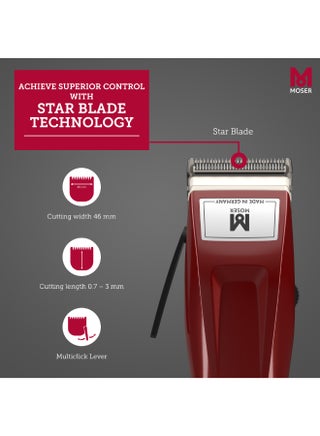 1400 Cordless Professional Hair Clipper For Men (Made In Germany) | High-Grade Stainless Steel Blade Set | Multiclick Adjustment | 3-Hour Battery Life And Fast Charging (1430-0050) Burgundy - view 4