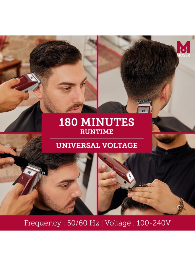 MOSER 1400 Cordless Professional Hair Clipper For Men (Made In Germany) | High-Grade Stainless Steel Blade Set | Multiclick Adjustment | 3-Hour Battery Life And Fast Charging (1430-0050) Burgundy - Image 5