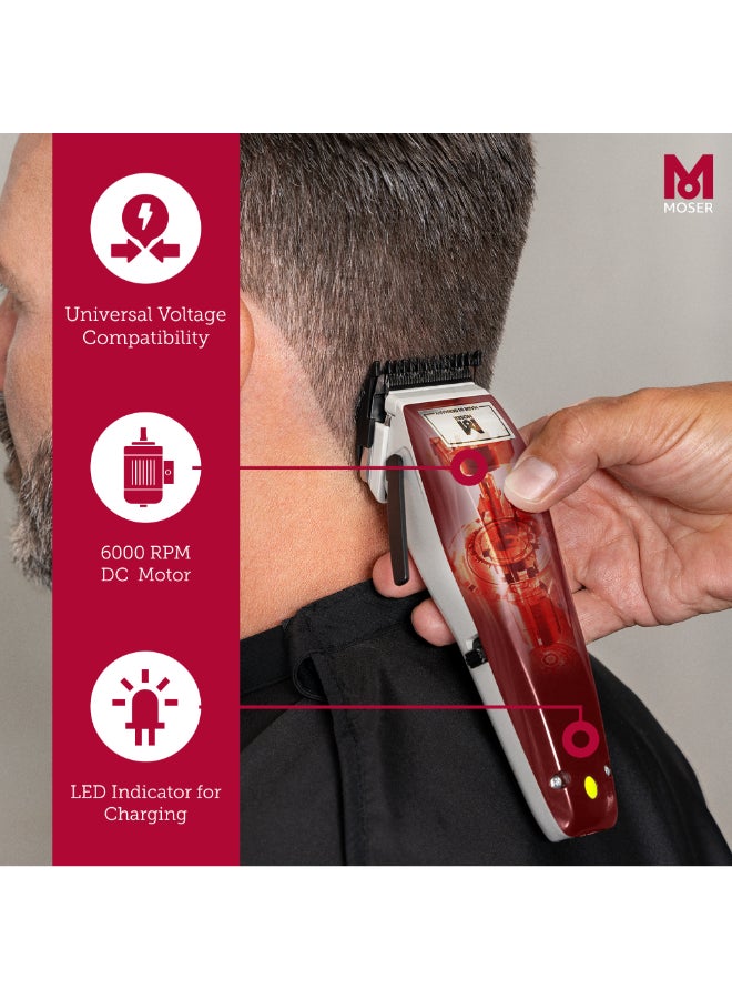 MOSER 1400 Cordless Professional Hair Clipper For Men (Made In Germany) | High-Grade Stainless Steel Blade Set | Multiclick Adjustment | 3-Hour Battery Life And Fast Charging (1430-0050) Burgundy - Image 3