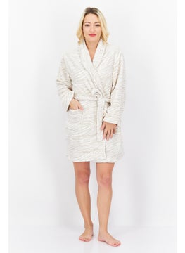 Isaac Mizrahi Women Belted Bath Robe, White Combo  - Image 3