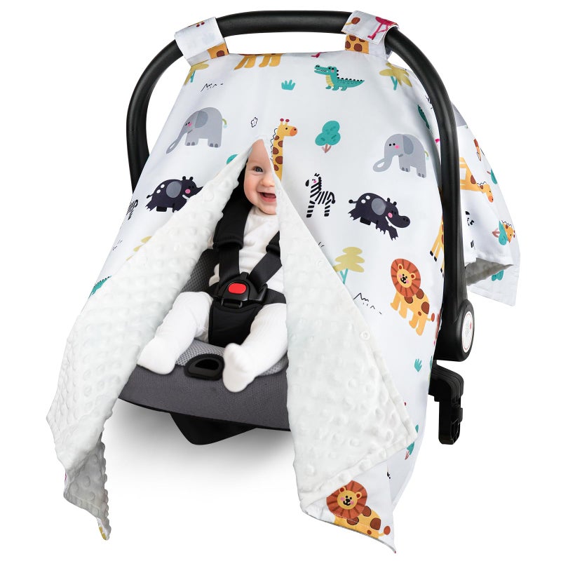 Metplus 2 in 1 Baby Car Seat Cover Car Seat Canopy for Babies Mom Multiuse Nursing Cover Minky Baby Carrier Covers Newborn Boy Girl Peekaboo Opening - Image 2