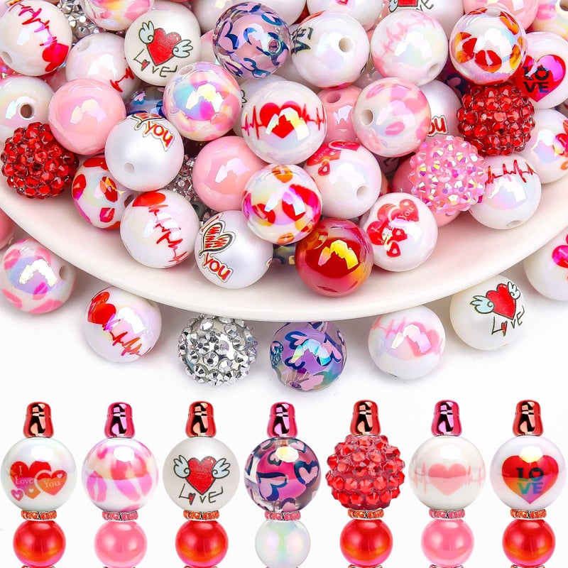 BONNY BOXX 50pcs 16mm Valentine's Day Acrylic Beads, Red Pink Love Heart Lips Bubblegum Chunky Beads for Decoration Garland Beadable Pen Jewelry Making DIY Home Decor - Image 1