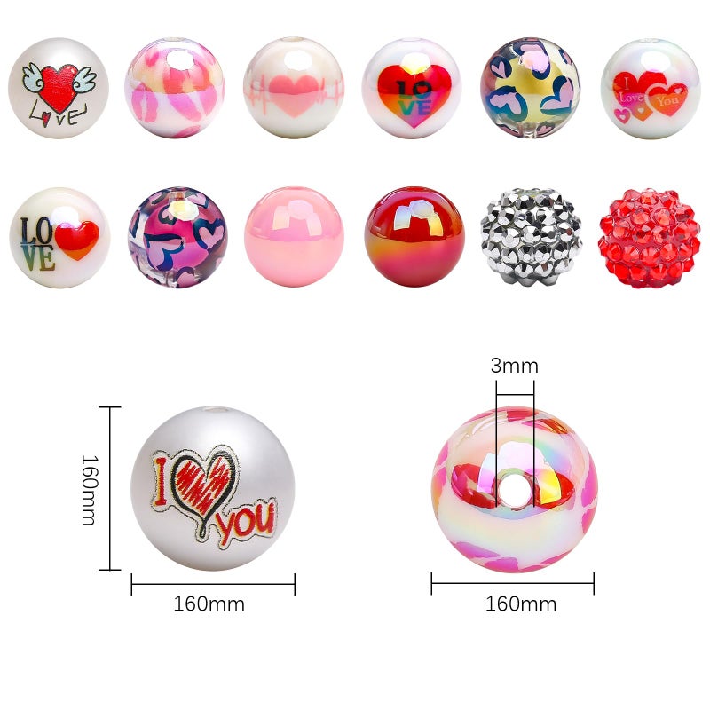 BONNY BOXX 50pcs 16mm Valentine's Day Acrylic Beads, Red Pink Love Heart Lips Bubblegum Chunky Beads for Decoration Garland Beadable Pen Jewelry Making DIY Home Decor - Image 2