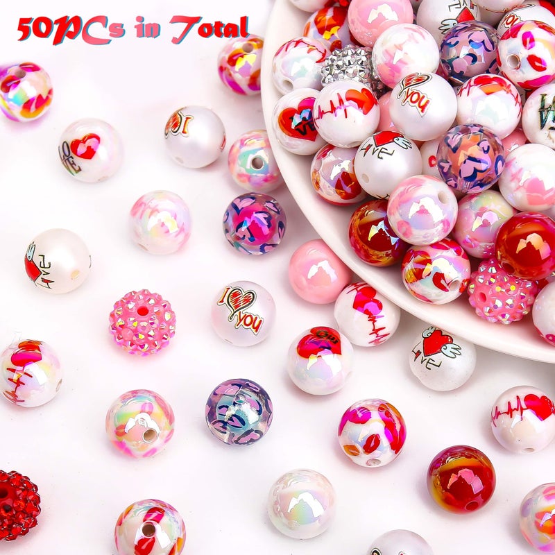 BONNY BOXX 50pcs 16mm Valentine's Day Acrylic Beads, Red Pink Love Heart Lips Bubblegum Chunky Beads for Decoration Garland Beadable Pen Jewelry Making DIY Home Decor - Image 3
