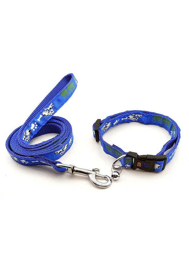 طقم طوق ومقود من النايلون مقاس 15 مم مطبوع عليه صورة جرو مع جرس، طوق ومقود بإبزيم قابل للتعديل، مثالي للتدريب/المشي مع الكلاب الصغيرة والمتوسطة الحجم (أزرق) - Image 5