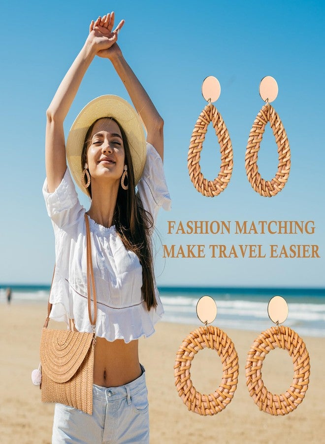 JaGely 2 Pack Women Straw Crossbody Bag Straw Clutch Rattan Purse for Women with 2 Pairs Rattan Earrings for Summer Beach Holiday Accessories - Image 4