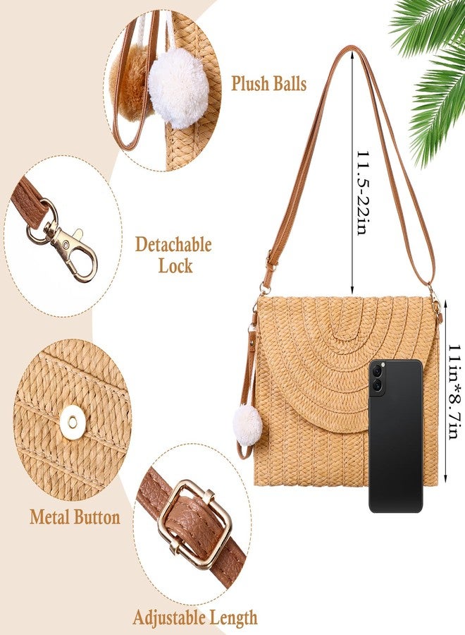 JaGely 2 Pack Women Straw Crossbody Bag Straw Clutch Rattan Purse for Women with 2 Pairs Rattan Earrings for Summer Beach Holiday Accessories - Image 2