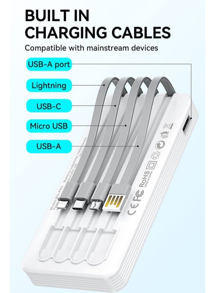 بوو بنك الطاقة BO-P63 (10000) مللي أمبير في الساعة مع شاشة LED، نحيف وخفيف الوزن، بطارية عالية السعة 10000 مللي أمبير في الساعة، شاشة طاقة LED، نمط شحن ذكي وآمن، مع أربعة كابلات شحن قابلة للإزالة متعددة الوظائف مدمجة، شحن سريع لأجهزة متعددة في وقت واحد - Image 4