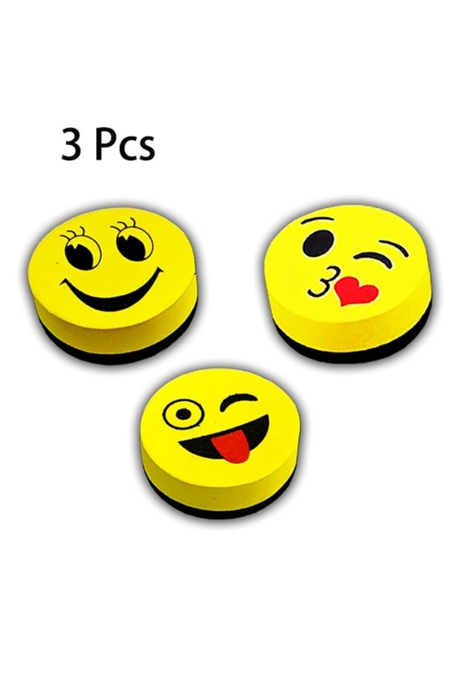 3 Pcs Magnetic White Board Eraser, Best Partner of Non-Permanent Dry Erase Marker, Cute Circular Emoji Dry Erase Erasers, Small Whiteboard Cleaner Duster - Image 1