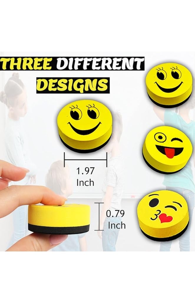 3 Pcs Magnetic White Board Eraser, Best Partner of Non-Permanent Dry Erase Marker, Cute Circular Emoji Dry Erase Erasers, Small Whiteboard Cleaner Duster - Image 2