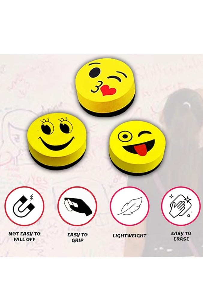 3 Pcs Magnetic White Board Eraser, Best Partner of Non-Permanent Dry Erase Marker, Cute Circular Emoji Dry Erase Erasers, Small Whiteboard Cleaner Duster - Image 3
