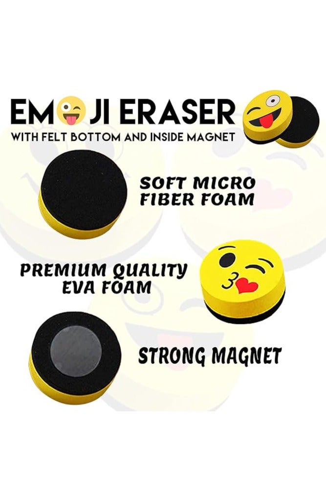3 Pcs Magnetic White Board Eraser, Best Partner of Non-Permanent Dry Erase Marker, Cute Circular Emoji Dry Erase Erasers, Small Whiteboard Cleaner Duster - Image 4